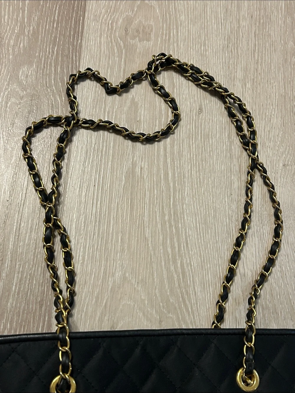 St. John Vintage Black Quilted Chain-Handle Gold Accen Tote Bag